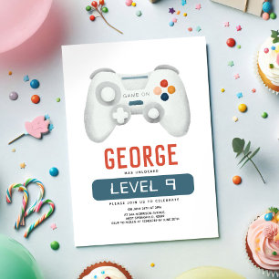 Invitación Boys Guay Blue Video Game Kids Cumpleaños