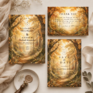 Tarjeta De Agradecimiento Boda Rústica de Otoño en el Bosque