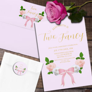 Invitación Dos cumpleaños floral Fancy Bow