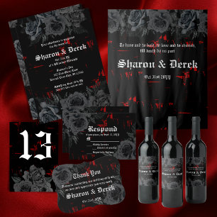 Invitación a la boda virtual de Rosas negros gótic