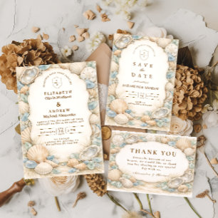 Tarjeta De Agradecimiento Boda Corona de Playa Neutral