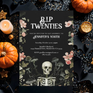 Invitaciones Acrílicas Cumpleaños 30 RIP 20s Esqueleto Flores Rosas 
