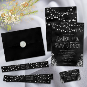 Cadena De Luces Invitaciones De Boda De Cartón Neg