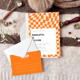 Invitación Naranja Trendy Resumen Boho Retro Boda