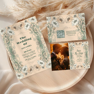 Tarjeta De Recepción Art Nouveau floral boda