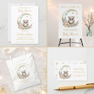 Lona Bienvenidos a Baby Shower de Cute Watercolor Owl