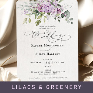 Lilacs Greenery Script Invitación a la boda Púrpur