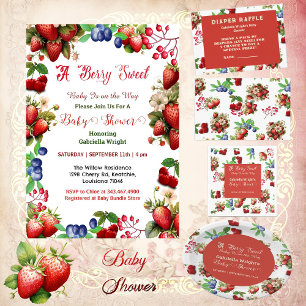 Invitación Baby Shower de fresa roja   Blue Berry Sweet Cute