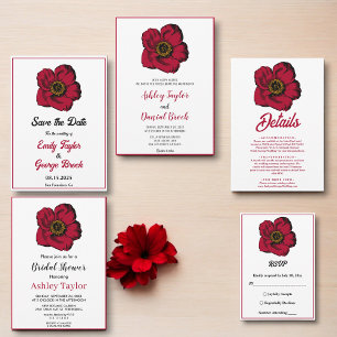Invitación Elegante Boda floral burdeos rojo rosa romántico
