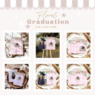 Tarjeta De Agradecimiento Elegante Graduación Floral Rosa