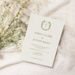 Invitación Todo En Uno Elegante Classic Gold Monogram Photo QRCode Boda