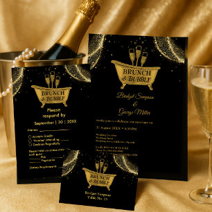 Tarjeta De Confirmación De Asistencia Boda Black Gold Brunch y Bubbly