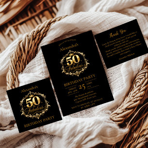 Invitación Celebración de Cumpleaños número 50 Elegante Dorad