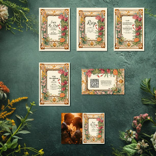 Pegatina Redonda Boda de Art Nouveau floral vintage