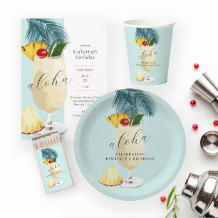 Invitación Aloha Green Pina Colada Cocktail Party Birday Part