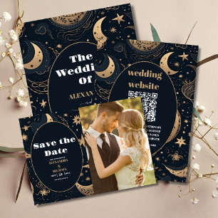 Invitación Boda Celeste de oro azul de medianoche