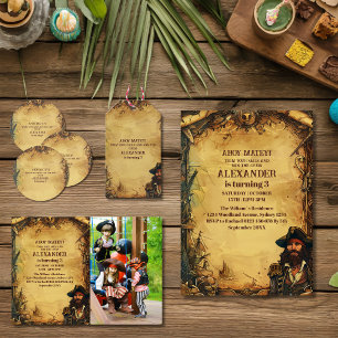 Invitación Viejo mapa del partido de cumpleaños del pirata Vi