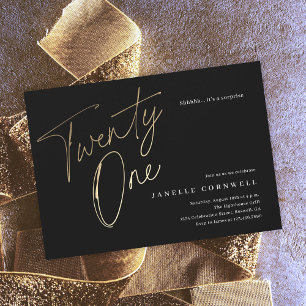 Invitación Magnética Guión minimalista Negro y Oro 21 cumpleaños