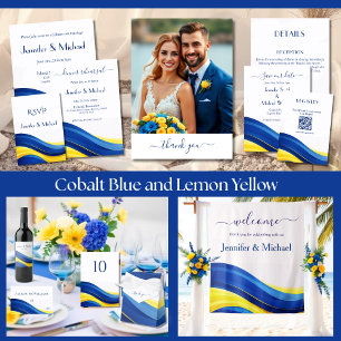 Invitación Boda moderna de azul cobalto y amarillo