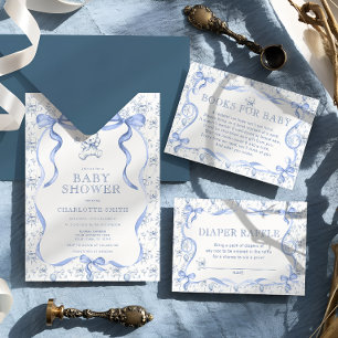 Invitación Toile Bear Blue Baby Shower
