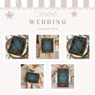Tarjeta De Agradecimiento Boda Nocturna Estelar Dorada
