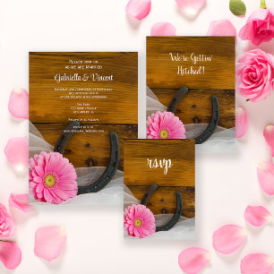 Tarjeta RSVP de boda rural hispana rosada en herra