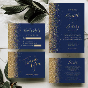 Invitación Boda perimetral Purpurina de la Faux Blue Gold de 
