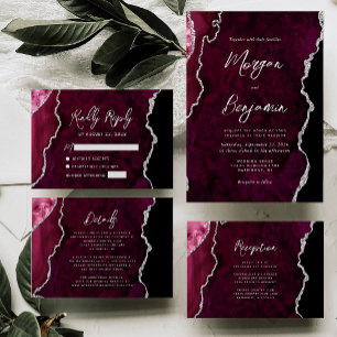 Invitación Boda de Escritura Moderna en Burgundy y Plata