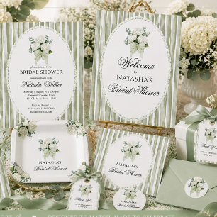 Pegatina Cuadrada Ducha de Novia Floral Vintage Verde Salvia Simple