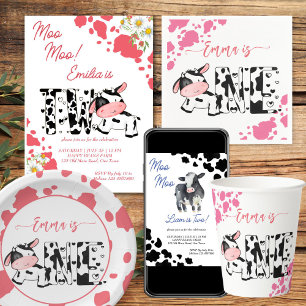 Invitación Moo moo vaca negro y azul lindo fiesta de cumpleañ