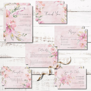 Tarjeta De Agradecimiento Boda moderno color de agua floral rosa Rubor
