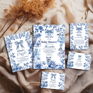 Tarjeta De Recepción Toile De Jouy Bow Baby Shower Books para Baby Encl