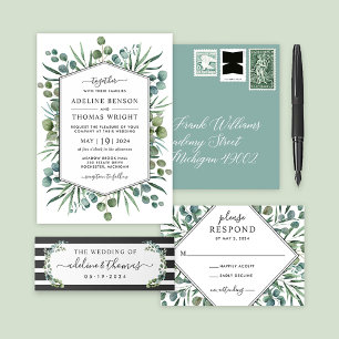 Tarjeta De Asiento Elegante Eucalyptus Greenery Boda Monograma