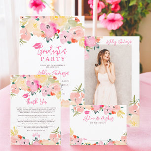 Anuncio Graduación floral del jardín de moda boho rosa pri