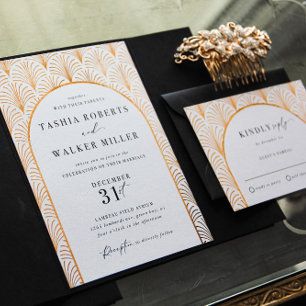 Invitación a la boda formal del Art Deco del Oro d