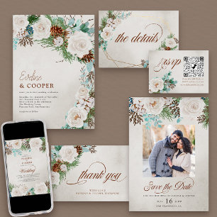 Reserva La Fecha Rosas Bodas blancos de invierno y foto de pino