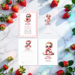 Invitación Gingham y Strawberry Berry Sweet Baby Shower