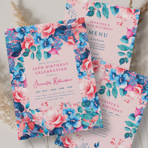 Hoja De Papel De Regalo Elegante Moda acuarela Floral 30 cumpleaños Rubor