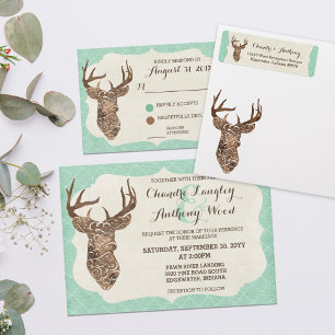 Invitación Elegante Antlers Rústica Boda Campestre