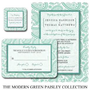 Invitación La moderna colección de Bodas Paisley - Verde