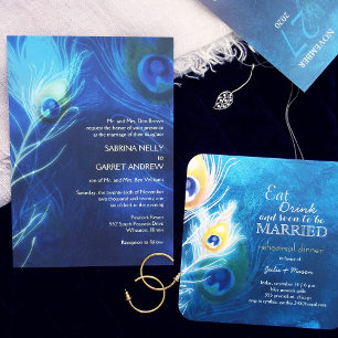 Invitación Boda de pavo real ruso azul y amarillo