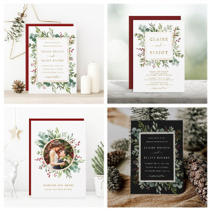 Tarjeta Festiva Navidades botánicos Gold Casados y Fotos de merry