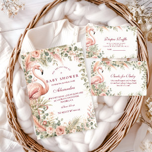 Invitación Elegante Fiesta de Bebé Safari Flamenco Rosa