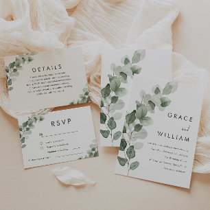 Invitación Boda elegante moderno de hoja verde