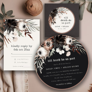 Pegatina Redonda Boda botánico negro de roya gótica rústica boho