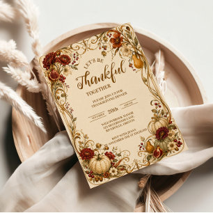 Invitación Cena de Acción de Gracias elegante Art Nouveau