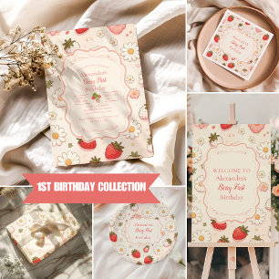 Papel De Regalo Cereza de fresa rosa primer cumpleaños