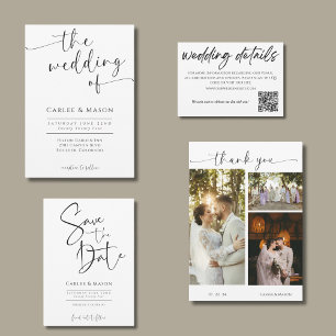 Elegante Invitación de Boda con Letra Negra y Blan