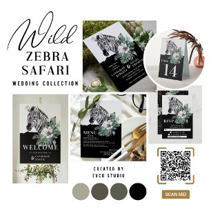 Invitación Floral de color de agua Boda de safari de cebra sa