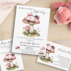 Invitación Ladybug Pink Baby Shower Diaper Raffle